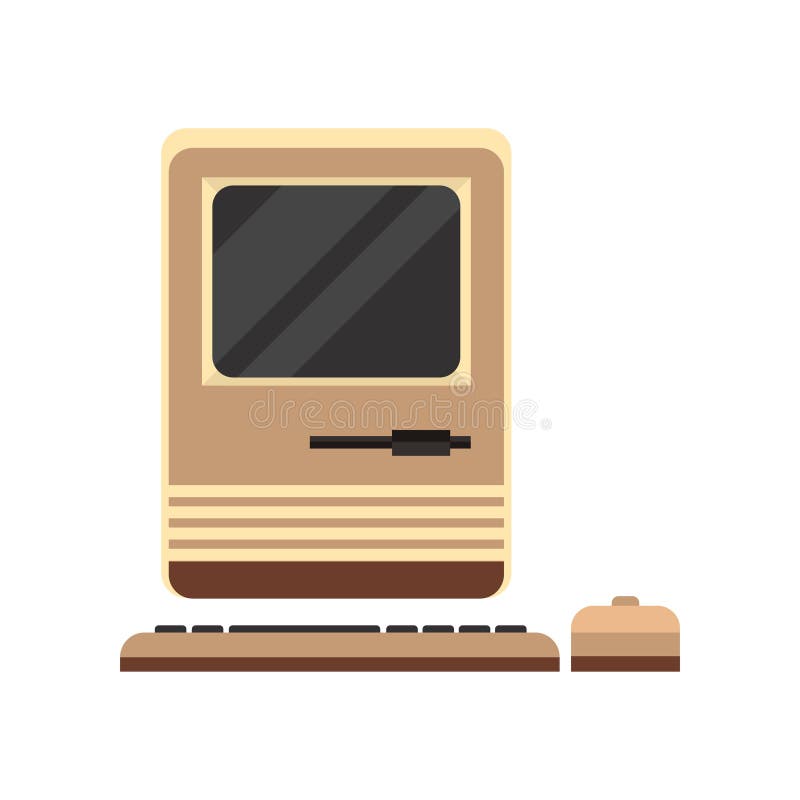 Old personal computer woth mouse, retro PC vector Illustration on a white background stock illustration