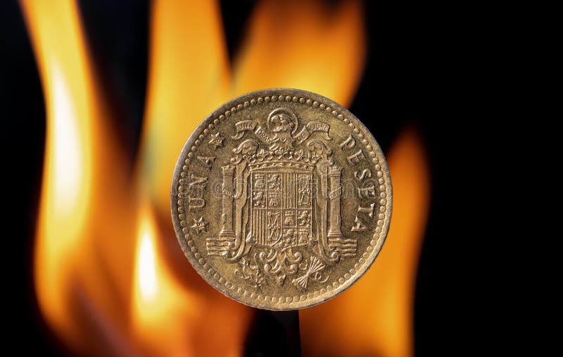 Old Peseta coin with the coat of arms of Franco`s Spain