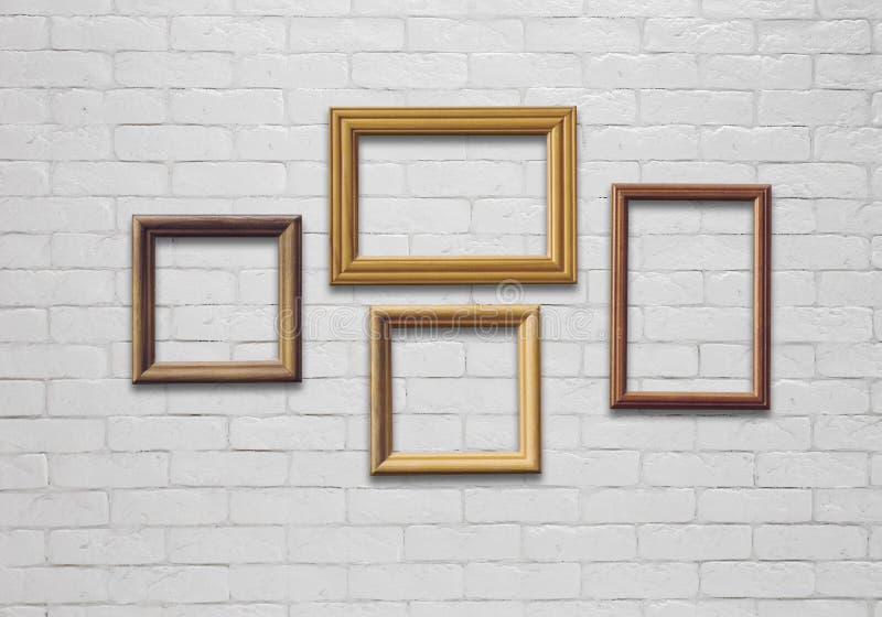 Frames on white wall stock image. Image of blank, border 237883843