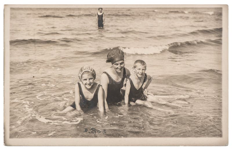 Old Photo Mother Children on the Sea Vintage Picture Stock Image ...