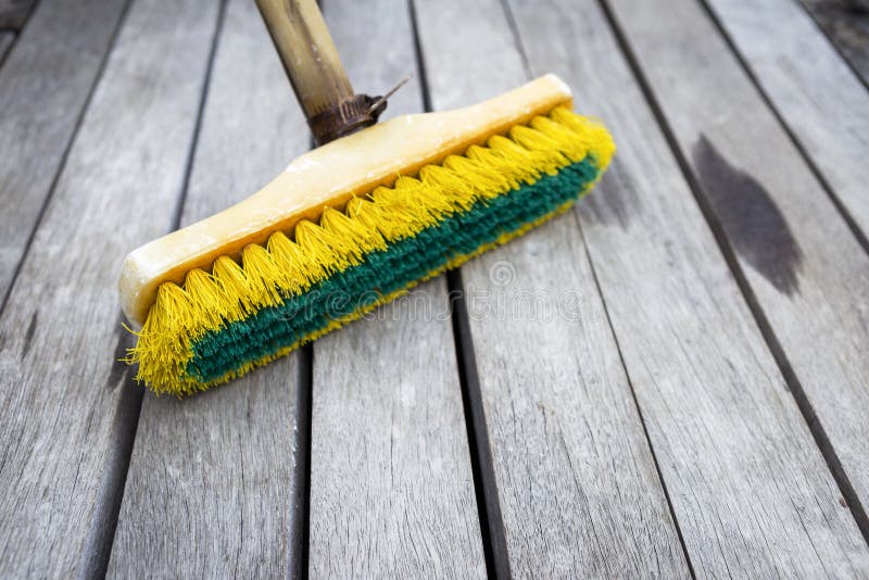 Old Plastic Brush on Wood Floor Stock Image Image of housework, house