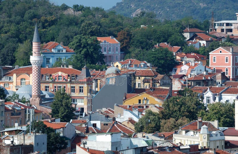 Old Plovdiv cityscape with timber roofs,Bulgaria
