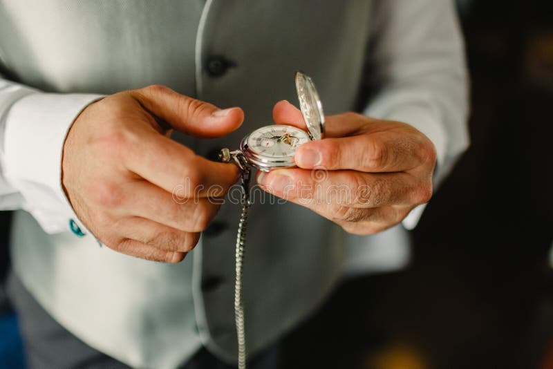 Old Pocket Watch in the Hands of a Man Stock Image Image of holding