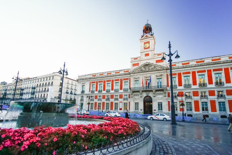 The Old Post Office at Puerta Del Sol, Km 0, Madrid, Spain Editorial