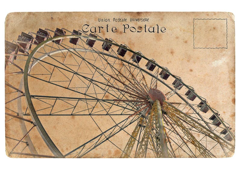 An old postcard with a big Ferris wheel.