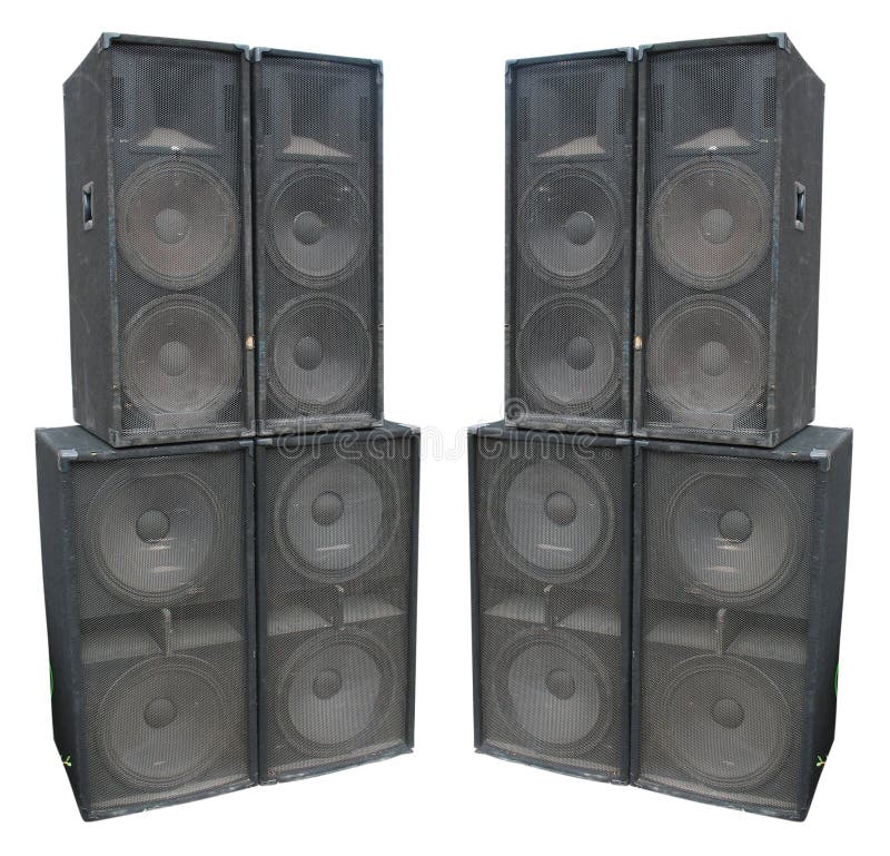 Old Powerful Stage Concerto Audio Speakers Isolated on White Stock