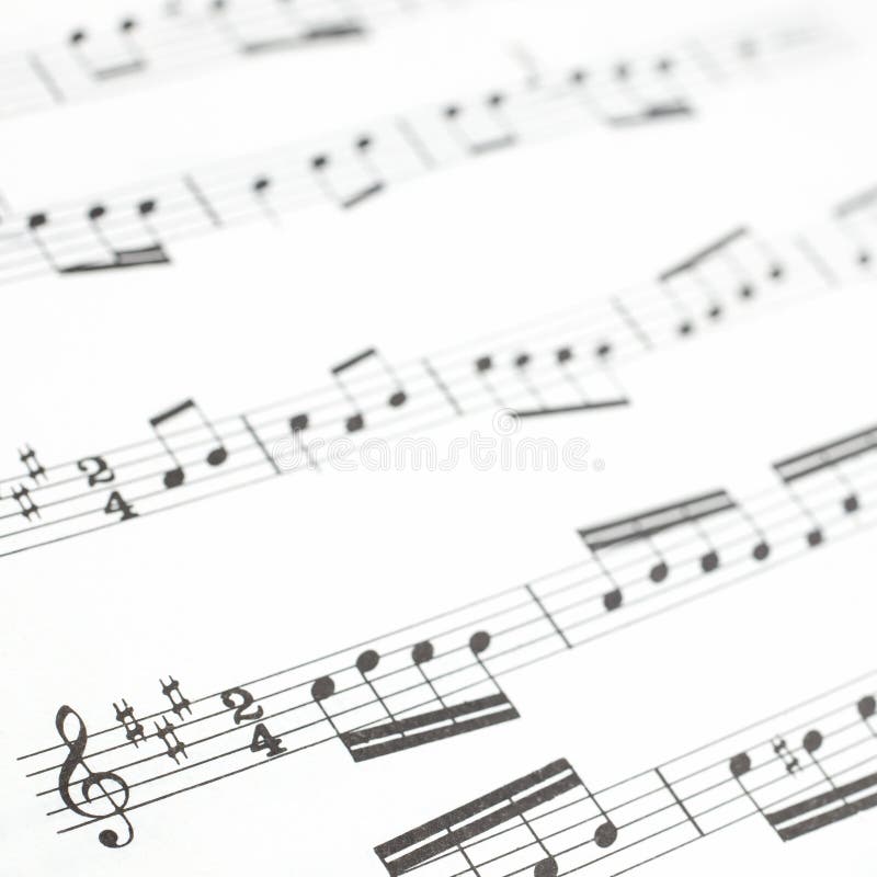 Old Printed Music Sheet or Score and Musical Notes Stock Photo Image