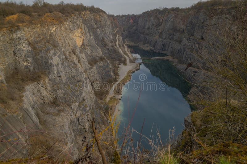 Old Quarry Velka Amerika in Spring Cloudy Hot Day Stock Photo Image