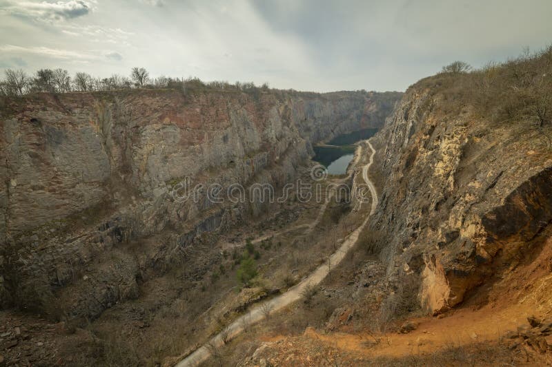 Old Quarry Velka Amerika in Spring Cloudy Hot Day Stock Photo Image