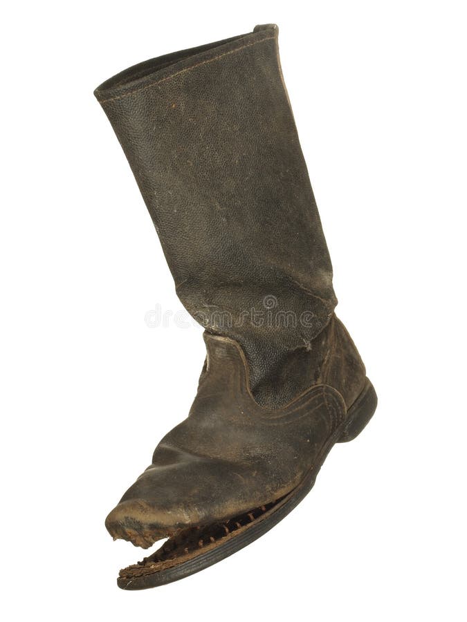 Old Ragged Rough Leather Boot Isolated on a White Background Stock ...