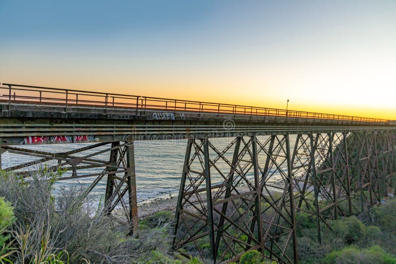 Old railway and car bridge near Goleta on Highway no 1 in California
