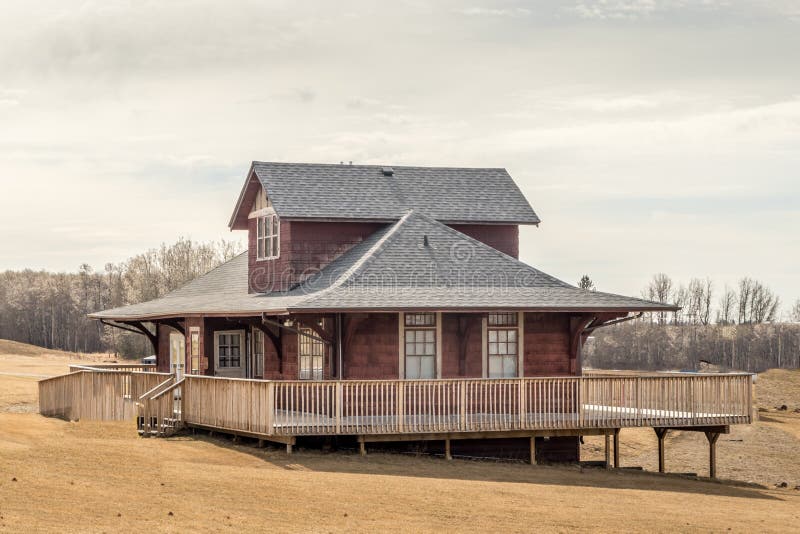 Old Railway Station Sits in a Field Benalto Alberta Canada Stock Photo
