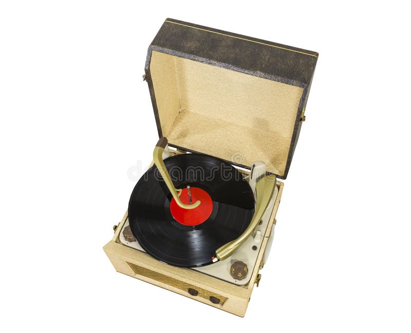Old Record Player With Album Isolated On White Stock Image - Image of