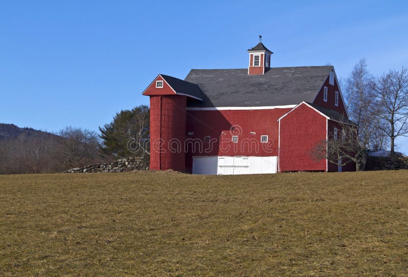 Old red barn in field stock photo. Image of white, cupola 23403200