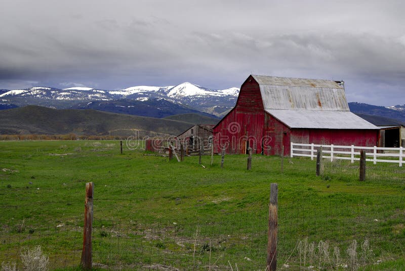 Old Red Barn and Mountains