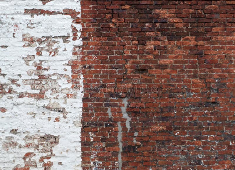 Old Red Brick Wall Half Painted in White Paint Stock Photo Image of