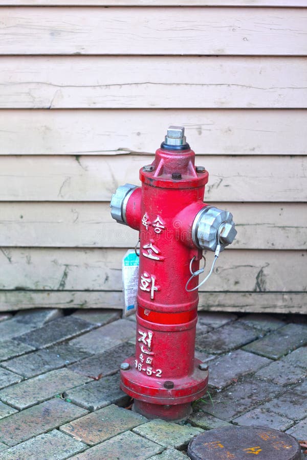 Old red fire hydrant in street - Korea