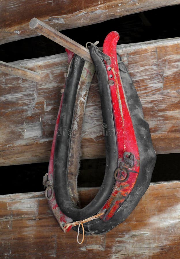 Old red horse collar