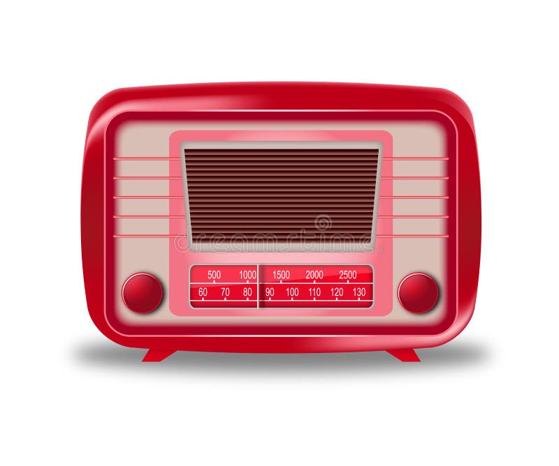 Old red radio on white background