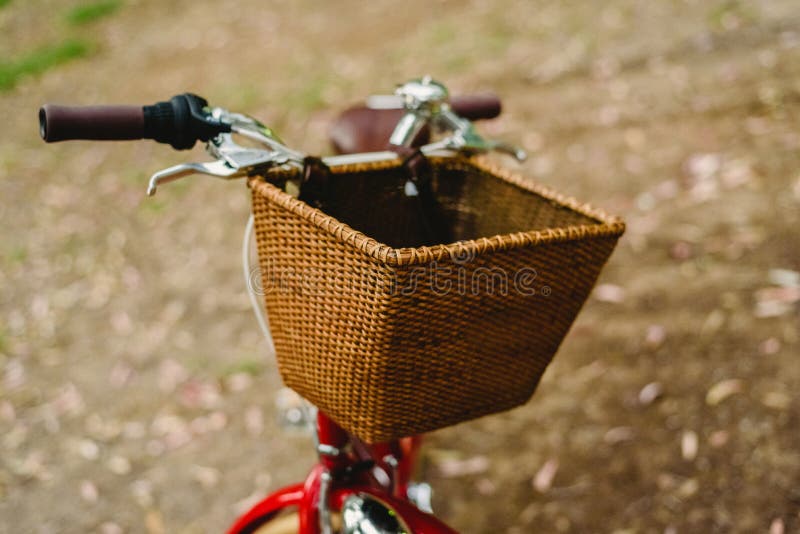 Old Red Vintage Bicycle Basket Stock Image Image of style, grass