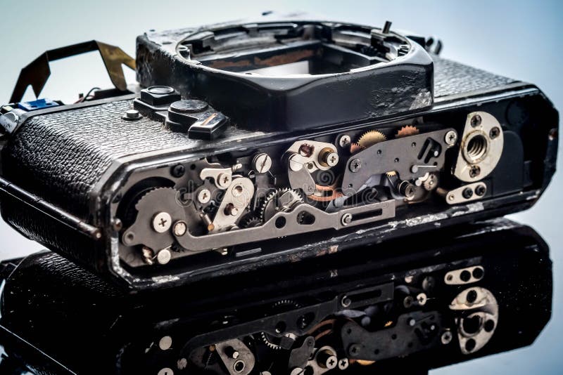 Retro Vintage Camera Lens Has Been Dropped and Shattered Stock Image