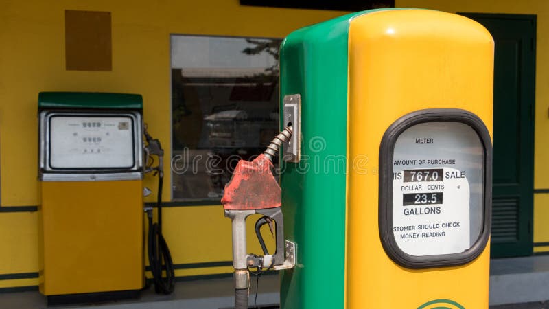 Old Retro Vintage Oil Pump Station Or Oil Dispenser In Petrol Station.