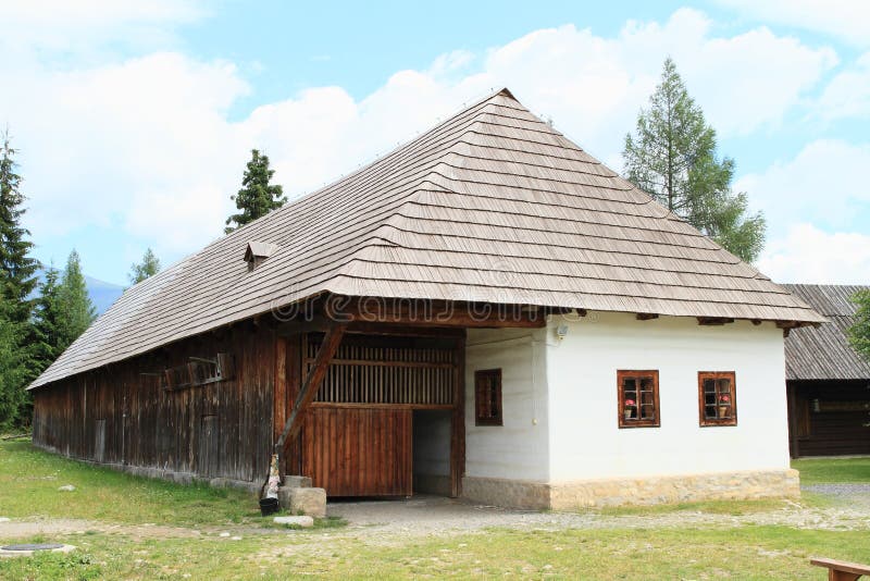 Old rich white village house in open-air museum