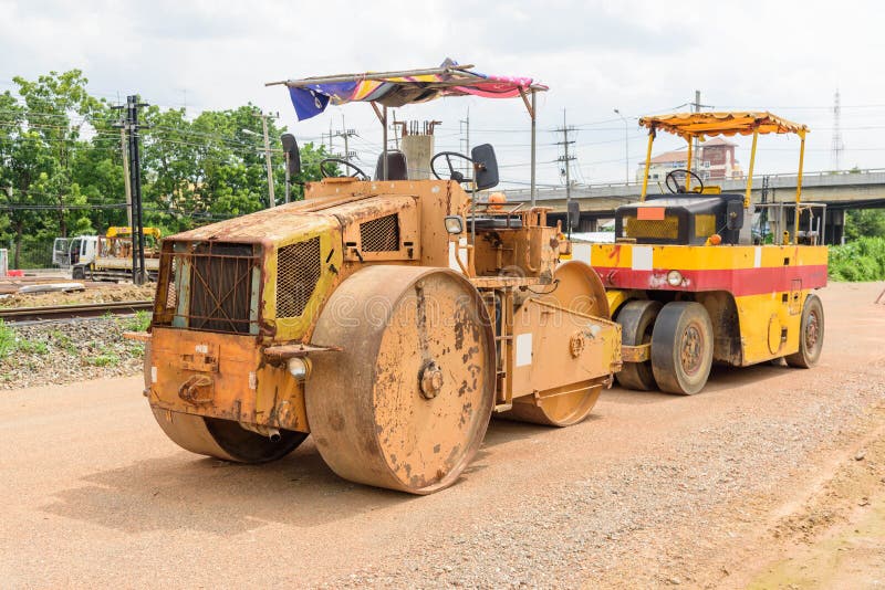 Old Road Roller on the Street Stock Image Image of industry, highway