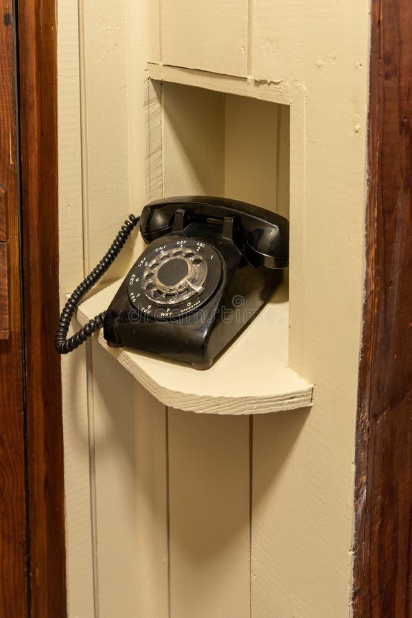 Old Rotary Phone in Old Hold Position, Sitting in Nook in Hallway Stock Image Image of
