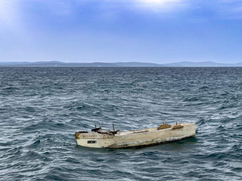 Old Rowing Boat in the Rough Sea Stock Photo Image of holiday