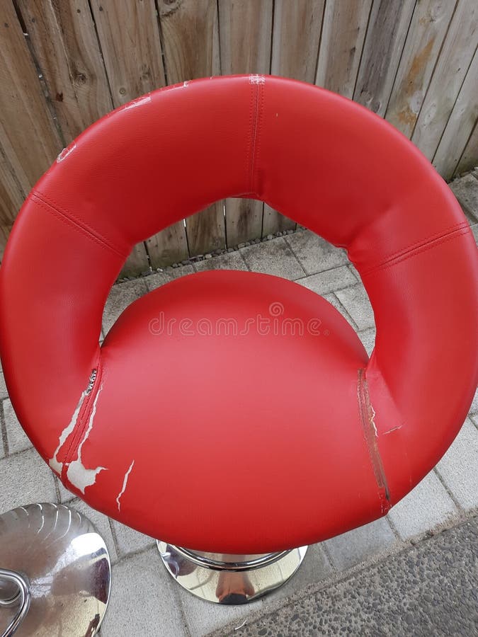 Old Rundown Bar Counter Red Stool Which Needs Repair Stock Image