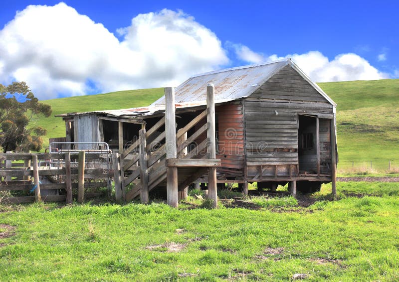 old rundown shed and cattle yards stock photo - image of