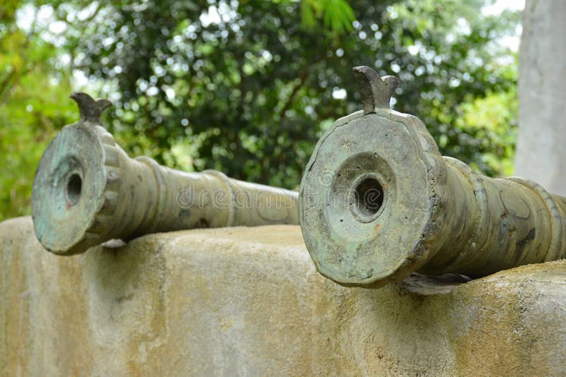 Old rusted ship cannon display royalty free stock photography