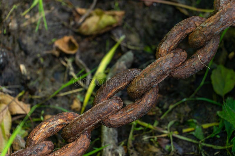 An Old Rusty Anchor Chain. Fixing the Boat on the Pier Stock Image