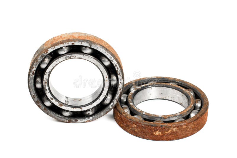 Old and Rusty Ball Bearing, Isolated on White Background Stock Photo