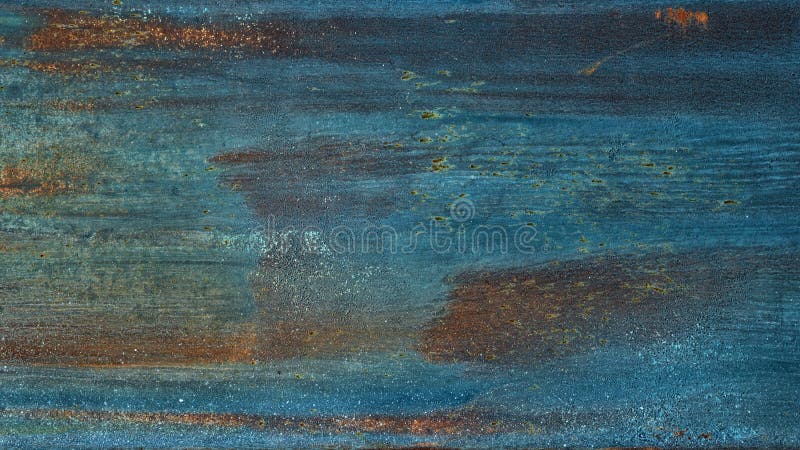 Old rusty blue painted metal texture. Rough metallic surface with traces of rust. Widescreen grunge background royalty free stock photography