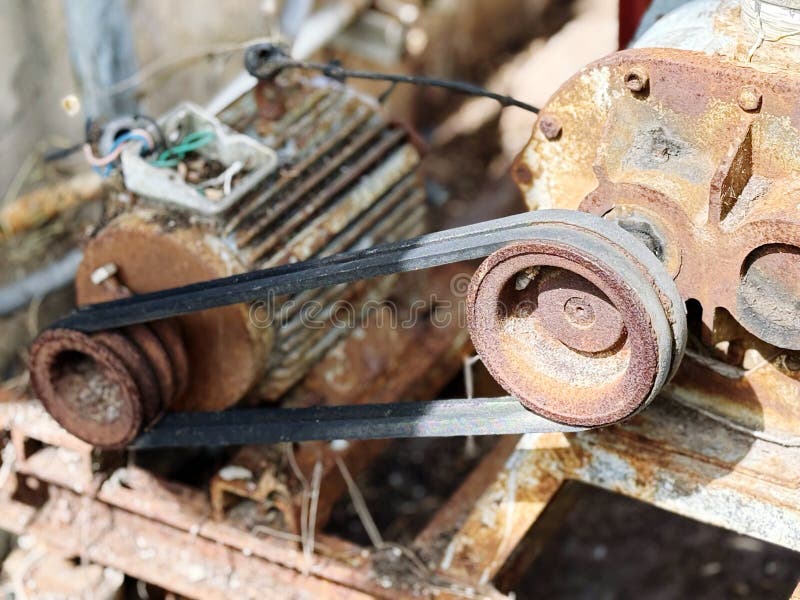 Old rusty gearbox, close-up. Selective focus. royalty free stock image
