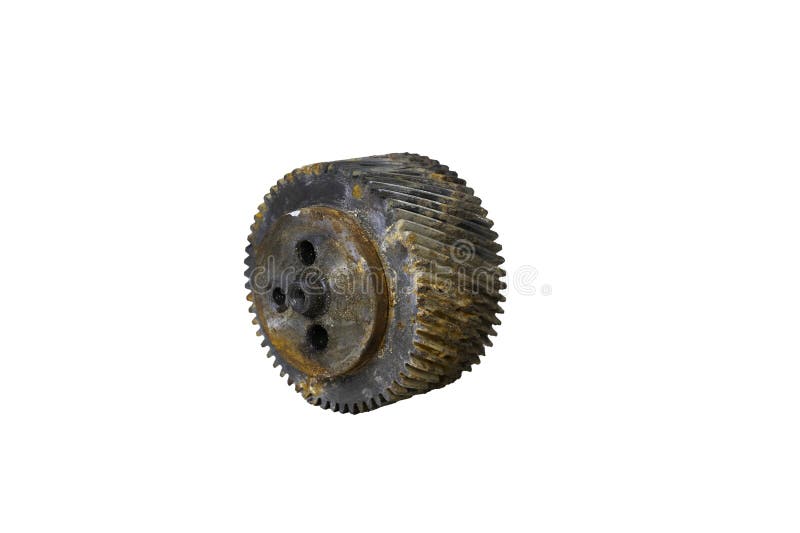 Old rusty gearbox isolated on white background, clipping path included. royalty free stock photo