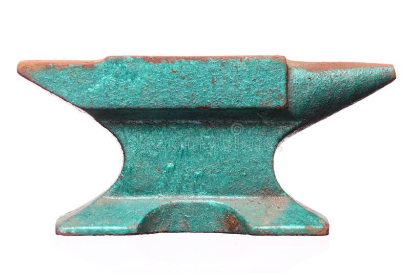 Old rusty green anvil isolated