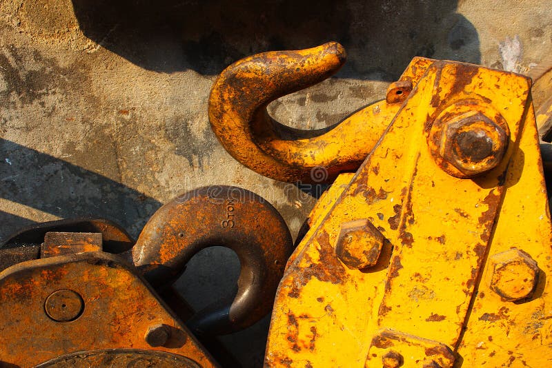 The Old and Rusty Metal Hooks of the Forklift Stock Image Image of
