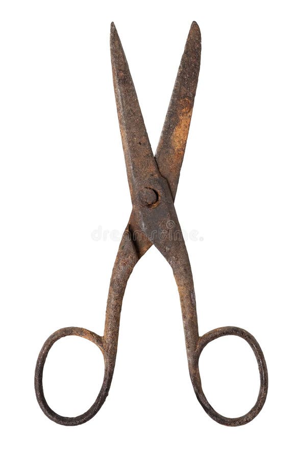 Old rusty metal scissors isolated clipping path. royalty free stock photos