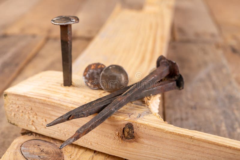Steel Nails Used in Carpentry. Accessories for Mounting and Connecting