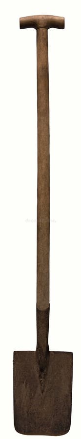 Old rusty spade isolated on white background.