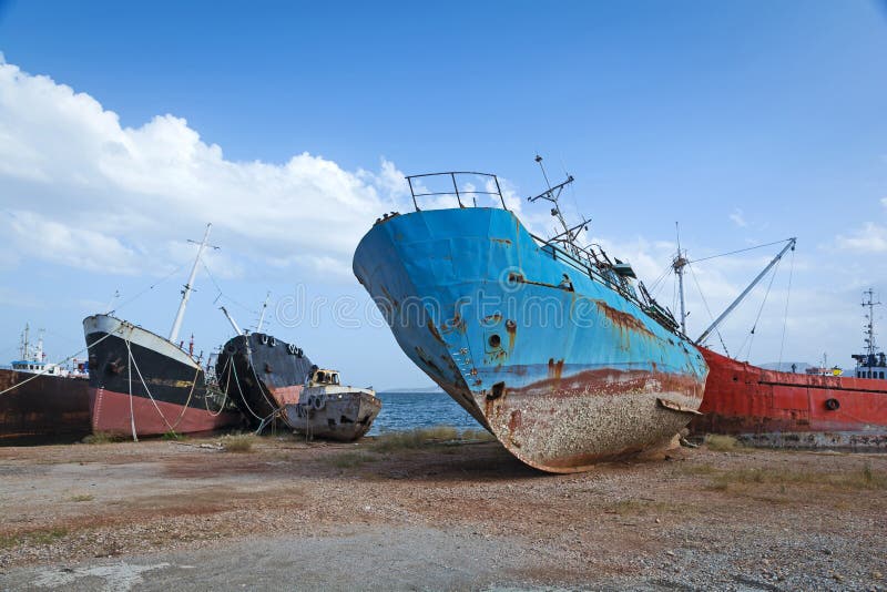 Old Boat Junk Yard stock photo. Image of cold, forsaken 8188902