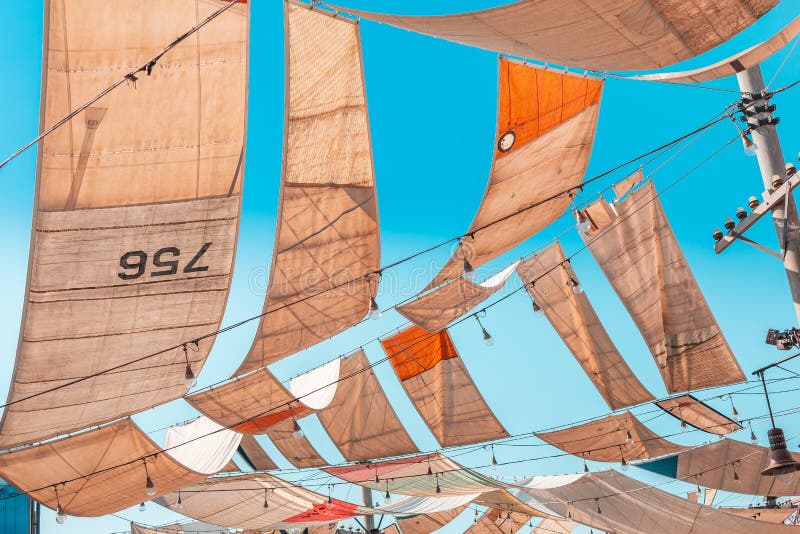 Sailcloth Canvas Flutter Against the Blue Sky Stock Image Image of