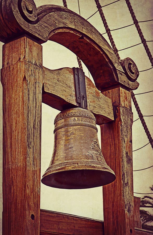 Old Sailing Ship Bell On Grunge Texture Stock Image Image of