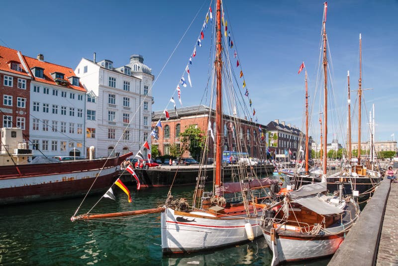 Old Sailing Ships and Houses in Nyhavn in Copenhagen Stock Photo ...