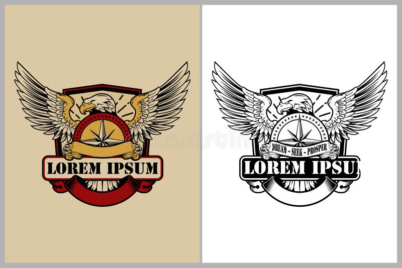 Old School Style eagle with compass and shield vector for print or badge logo template vector illustration