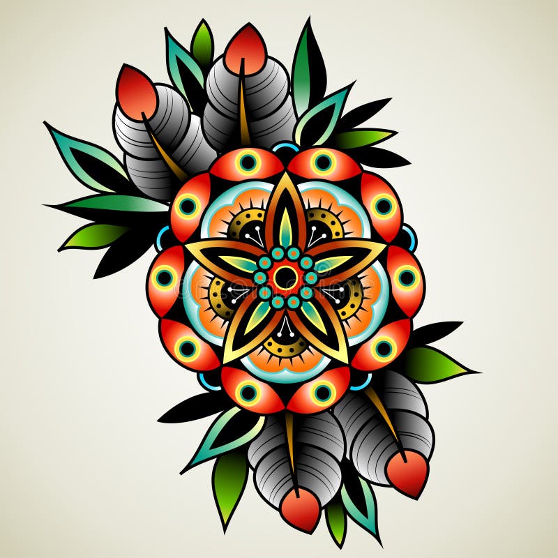 Download Old school tattoo flower stock vector. Illustration of ...