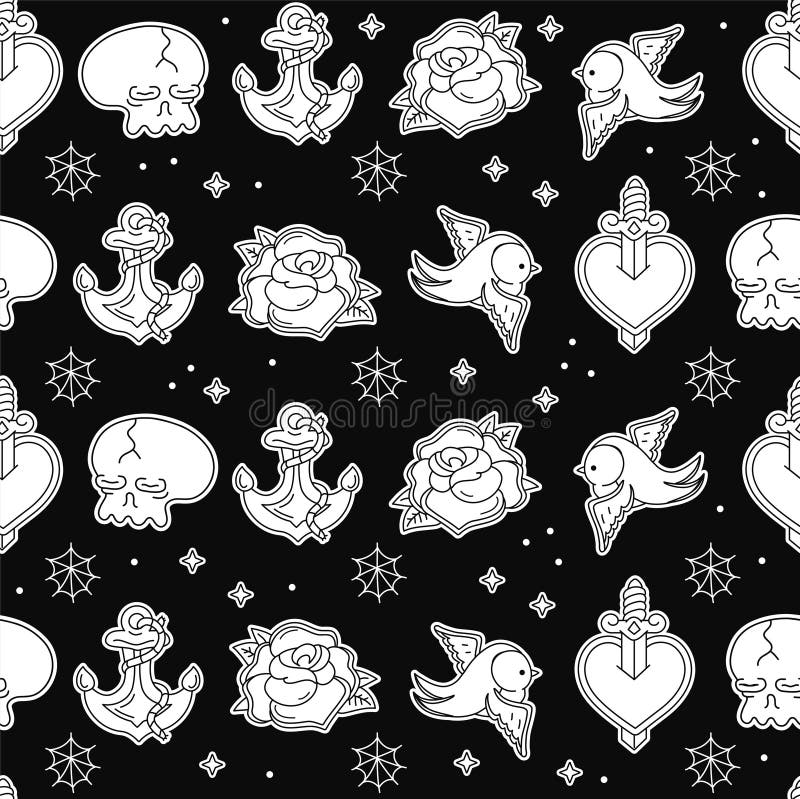 Premium Vector  Old school tattoo seamless pattern with love